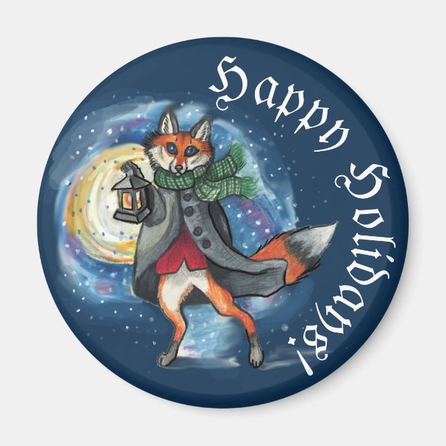 Imã Lanterna Whimsical Fox no Feriado de Neve (Frente)