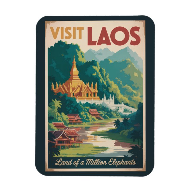 Ímã Laos Pha That Luang Illustration Travel Art (Vertical)
