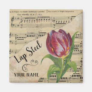 Imã Lap Steel Tulip Vintage Sheet Music Personalizada