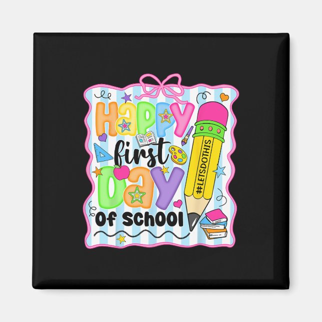 Imã Lápis Feliz Primeiro Dia De Aula Professor Criança (Frente)