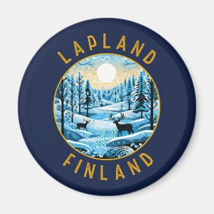 Imã Lapland Finlândia Deer Retro Distress Circular