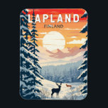 Ímã Lapland Finlândia Viagem Art Vintage<br><div class="desc">Lapland retro vetor viagem design. A Lapónia é a região mais setentrional da Finlândia conhecida pela sua vasta natureza selvagem subártica,  pelas suas zonas de esqui e pelos seus fenômenos naturais.</div>