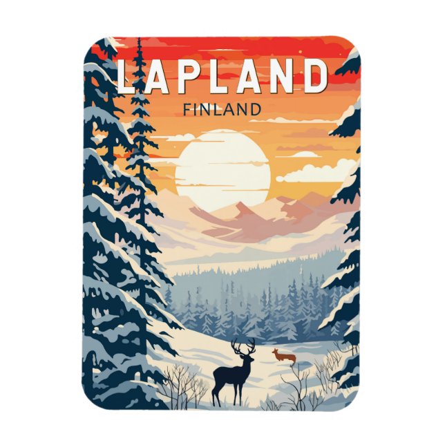 Ímã Lapland Finlândia Viagem Art Vintage (Vertical)