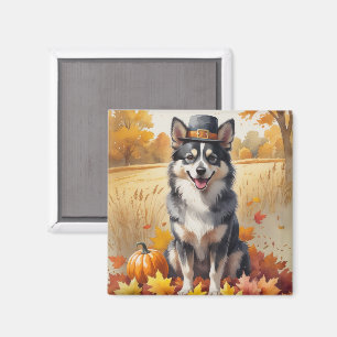 Imã Lapphund Finlandês No Outono Deixa A Arte De Ação