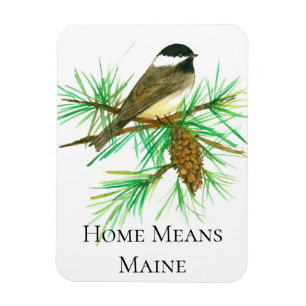 Ímã Lar significa Maine Chickadee Bird Tassel Pinecone