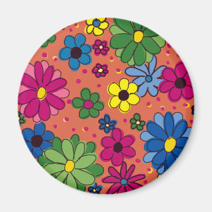 Imã Laranja com Flores de Cores Vibrantes