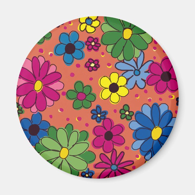 Imã Laranja com Flores de Cores Vibrantes (Frente)
