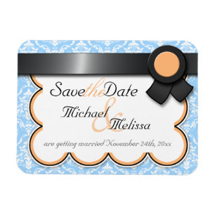 Ímã Laranja e Azul Damask Save the Date flat Magnet