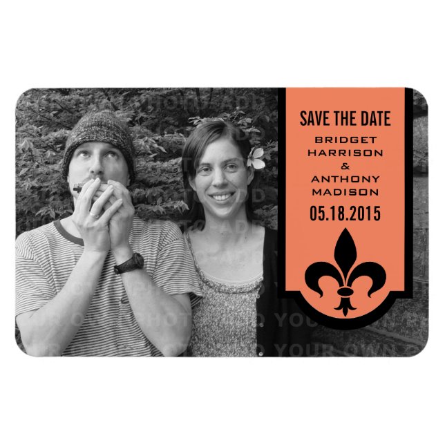 Ímã Laranja Fleur De Lis Banner Imã salve a data (Horizontal)