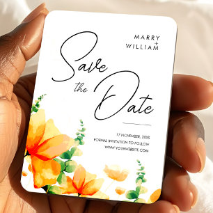 Ímã Laranja Moderno Elegante Salve a Data de Casamento