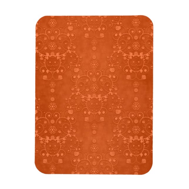 Ímã Laranja Queimada Profunda Padrão Damask Fancy (Vertical)