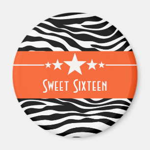 Imã Laranja Stars Zebra Impressão Sweet 16 Magnet