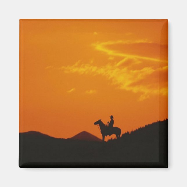 Imã Laranja Sunset com Silhouette Cowboy (Frente)