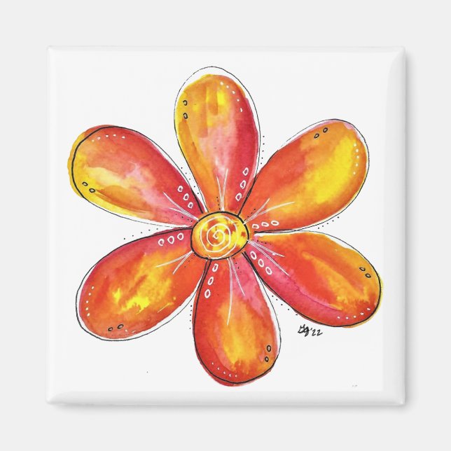 Imã Laranja Whimsical Colorida e Amarelo (Frente)