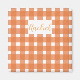 Imã Laranja White Gingham Personalizado