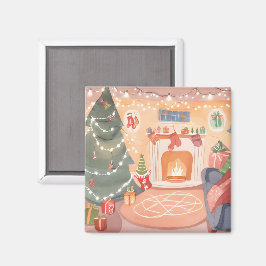Imã Lareira de Natal em Aquarela