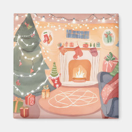 Imã Lareira de Natal em Aquarela