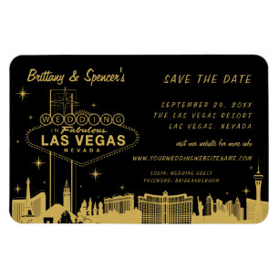 Ímã Las Vegas Strip Preto e Dourado Salve a Data