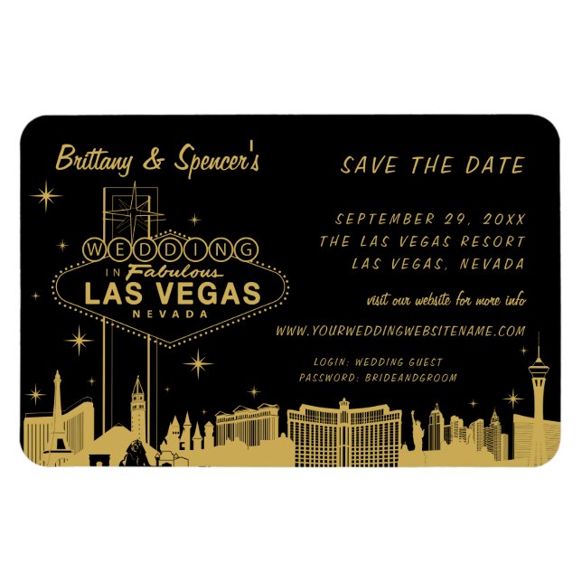 Ímã Las Vegas Strip Preto e Dourado Salve a Data (Horizontal)