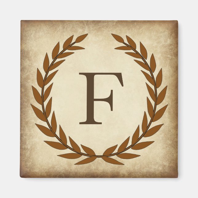 Imã Laurel Wreath Aged Papyrus Monogram Initial F (Frente)