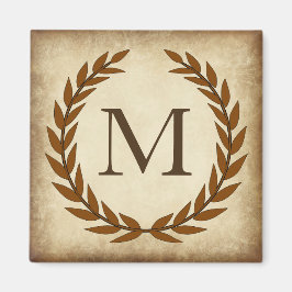 Imã Laurel Wreath Aged Papyrus Monograma Inicial M