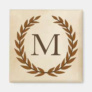 Imã Laurel Wreath em Pergaminho Monograma Inicial M