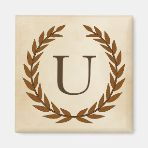 Imã Laurel Wreath em Pergaminho Monograma Inicial U