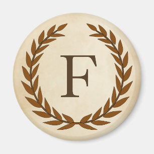 Imã Laurel Wreath on Parchment Monogram Initial F