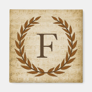 Imã Laurel Wreath Sheet Music Monogram Initial F