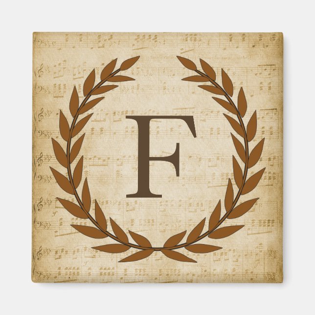 Imã Laurel Wreath Sheet Music Monogram Initial F (Frente)
