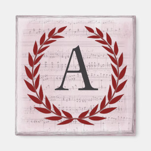 Imã Laurel Wreath Sheet Music Monograma Inicial A