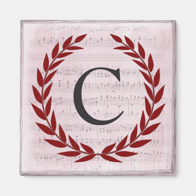 Imã Laurel Wreath Sheet Music Monograma Inicial C (Frente)