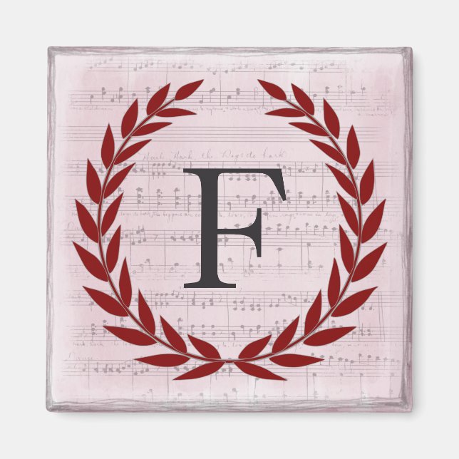 Imã Laurel Wreath Sheet Music Monograma Inicial F (Frente)