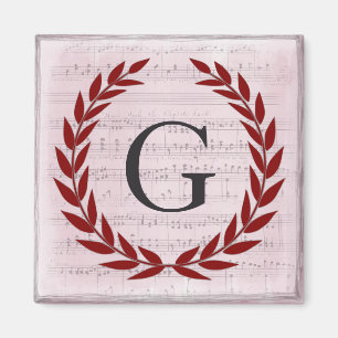 Imã Laurel Wreath Sheet Music Monograma Inicial G
