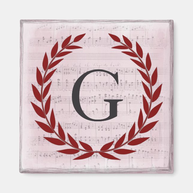 Imã Laurel Wreath Sheet Music Monograma Inicial G (Frente)