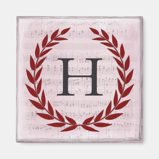 Imã Laurel Wreath Sheet Music Monograma Inicial H (Frente)