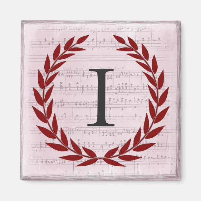 Imã Laurel Wreath Sheet Music Monograma Inicial I (Frente)