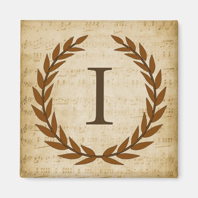 Imã Laurel Wreath Sheet Music Monograma Inicial I (Frente)