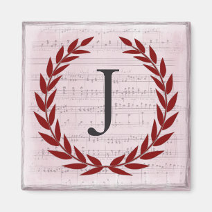 Imã Laurel Wreath Sheet Music Monograma Inicial J
