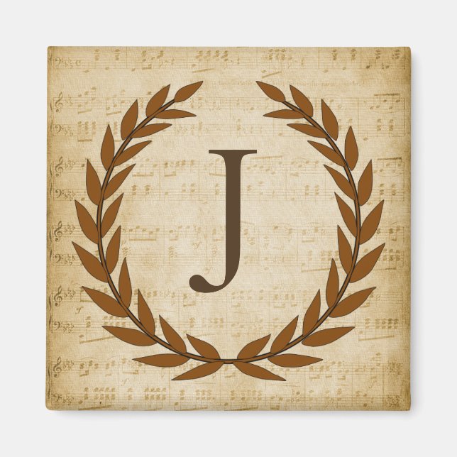 Imã Laurel Wreath Sheet Music Monograma Inicial J (Frente)