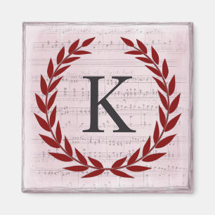 Imã Laurel Wreath Sheet Music Monograma Inicial K