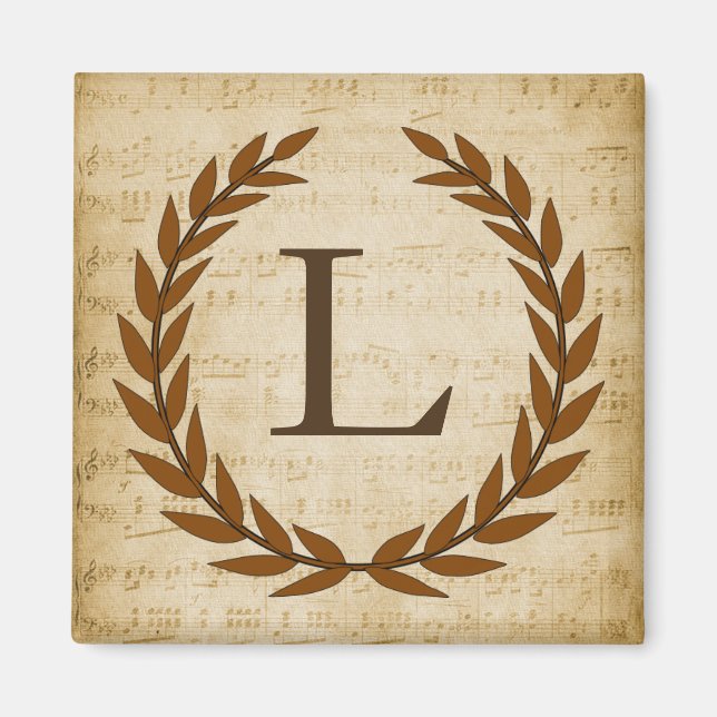 Imã Laurel Wreath Sheet Music Monograma Inicial L (Frente)