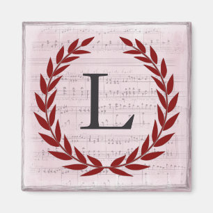 Imã Laurel Wreath Sheet Music Monograma Inicial L