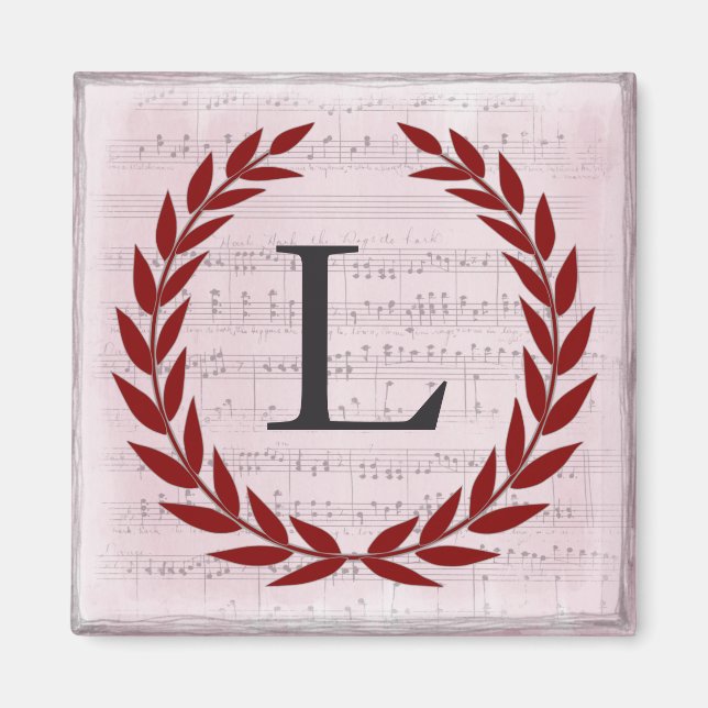 Imã Laurel Wreath Sheet Music Monograma Inicial L (Frente)