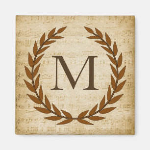 Imã Laurel Wreath Sheet Music Monograma Inicial M