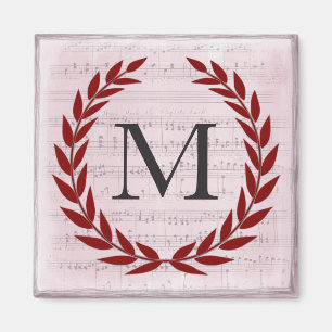 Imã Laurel Wreath Sheet Music Monograma Inicial M