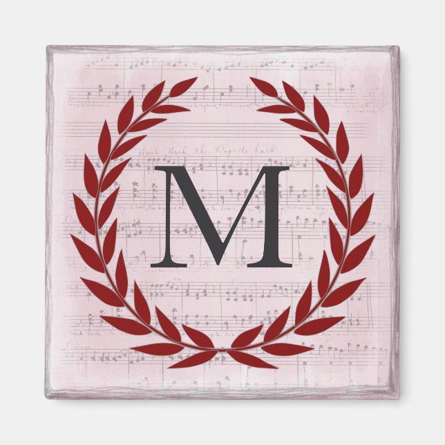 Imã Laurel Wreath Sheet Music Monograma Inicial M (Frente)