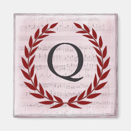 Imã Laurel Wreath Sheet Music Monograma Inicial Q