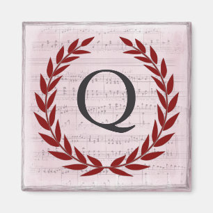 Imã Laurel Wreath Sheet Music Monograma Inicial Q