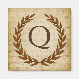 Imã Laurel Wreath Sheet Music Monograma Inicial Q